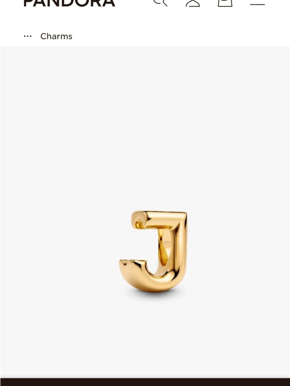 Pandora 14k Gold plated Letter J Charm